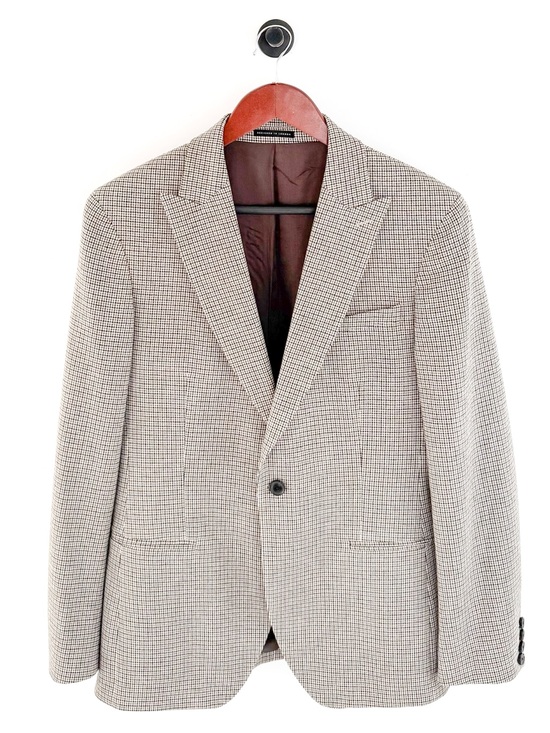 Reiss Other - NEW Reiss Men's Plaid Cotton - Wool Houndstooth Blazer Beige Brown 38R Jacket
